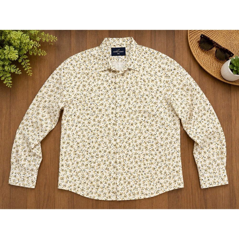 Azaro Uomo Men's XXL Modern Fit Floral Long Sleeve Button Down Shirt